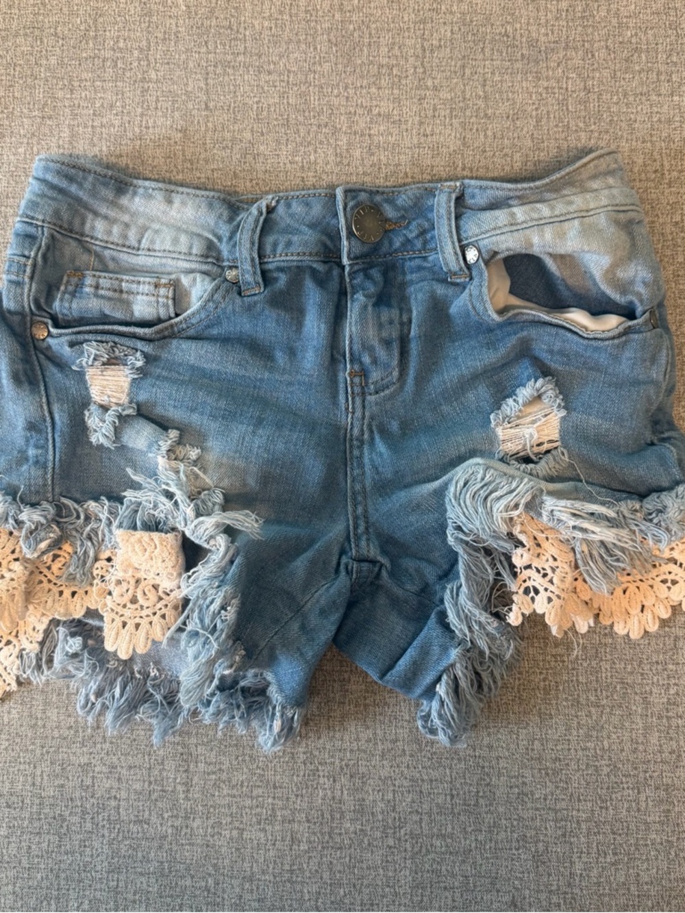 VIP Light Blue Denim Shorts with Brown Trim